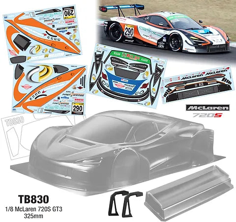 Team C Mclaren 720s gt3 1/8 Gt clear unpainted body 325mm