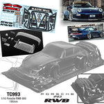 Team c Porsche 993 RWB 1/10 clear body 195mm