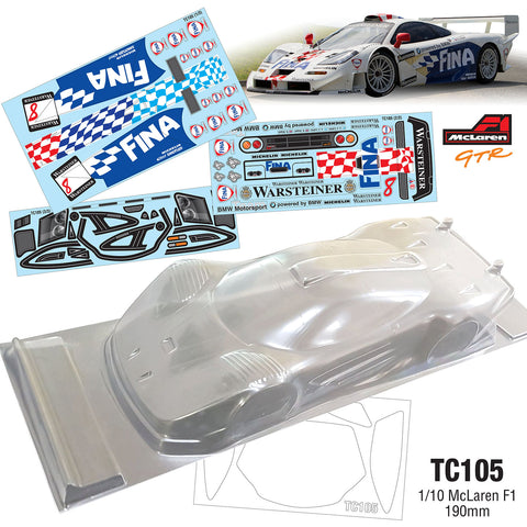 TEam C Mclaren F1 Gtr longtail 1/10 clear body 190mm