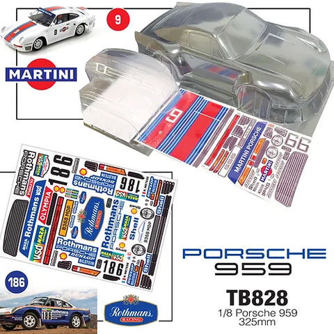 Team C Porsche 959 1/8 Gt Clear unpainted body 325mm