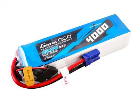 Gens Ace Li-Po G-Tech 6S 22.2V 4000mAh 45C with EC5 Soft Case Lipo Battery Online Only